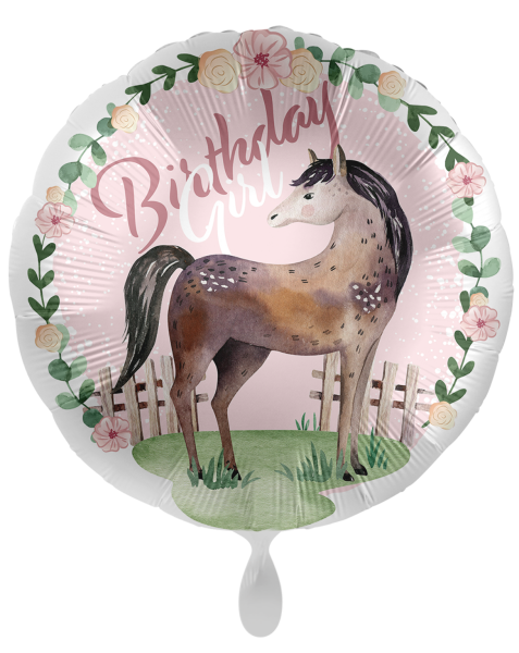 Folienballon - Birthday Girl, Pferd - ø 43cm